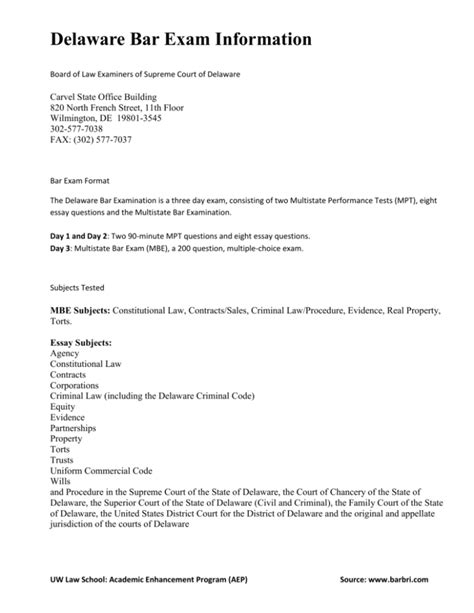 Delaware Bar Exam Information .